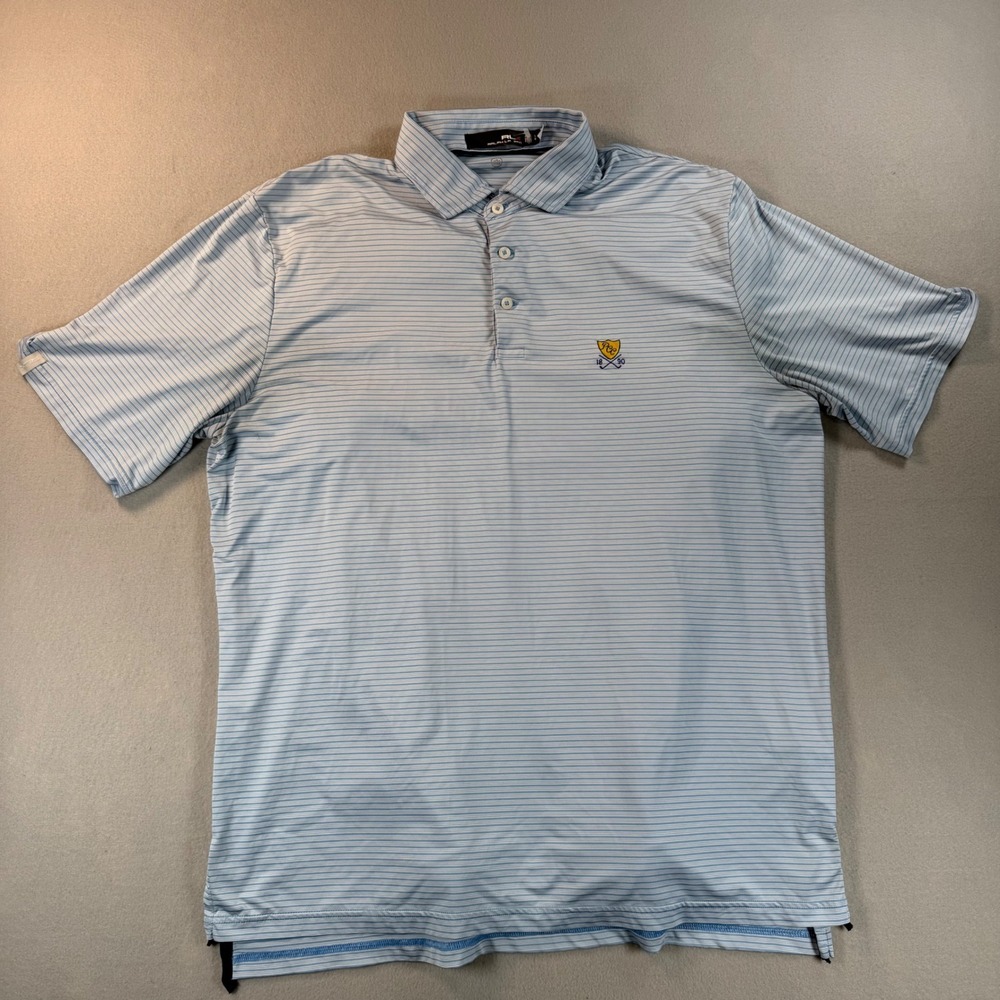 RLX Ralph Lauren Vintage 1890 Mens Blue Striped Performance Golf Polo  Size L